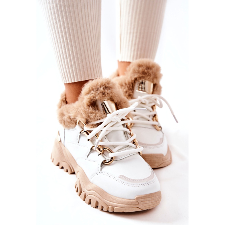 PM1 Nahkaeristetyt urheilukengät Valkoinen ja beige kiiltävä 4