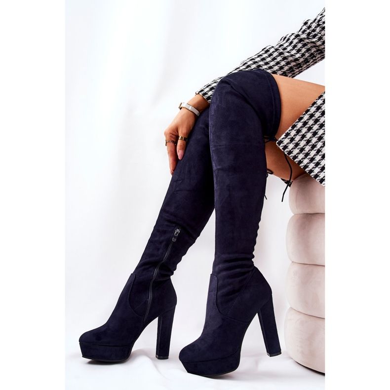 WS1 Suede Heel Boots Navy Blue Minesa tummansininen 2