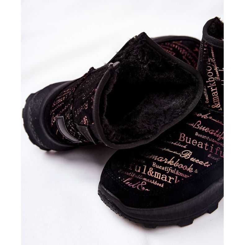 PE1 Lämpimät lumisaappaat mustalla freesia-printillä 1