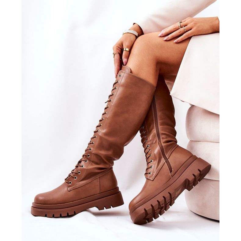 PG2 Korkeat lämpimät solmitut Camel Kannies -saappaat ruskea 1