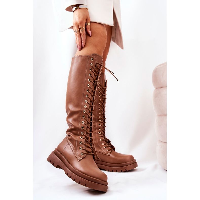 PG2 Korkeat lämpimät solmitut Camel Kannies -saappaat ruskea 2