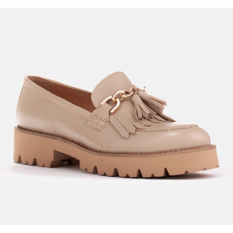 Marco Shoes Loaferit, joissa kultainen ketju kevyellä pohjalla beige 1