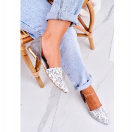 Tyylikkäät nahkaiset ballerinat kukilla Laura Messi 1110 Valkoinen vaaleanpunainen monivärinen 2