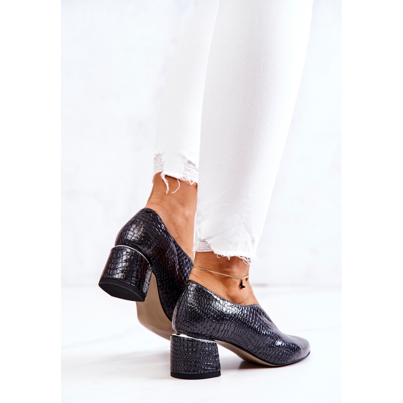 PA2 Nahkaiset käärmeennahkapumput Alissa Tummanharmaa 1