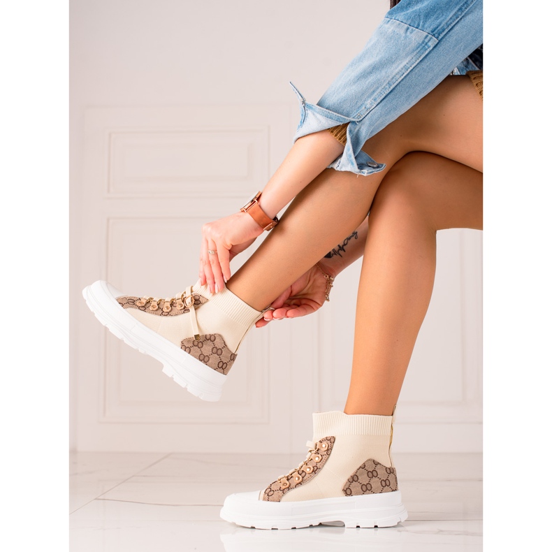 TRENDI Korkeat urheilukengät beige ruskea 1