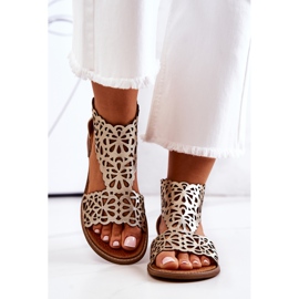 Lewski Shoes Nahkaiset harjakattoiset sandaalit Lewski 2699/2 Golden kultainen 1