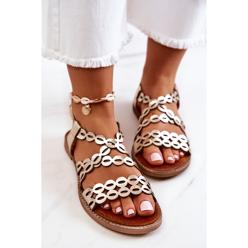 Lewski Shoes Nahkaiset harjakattoiset sandaalit Lewski 3022 Golden kultainen 1