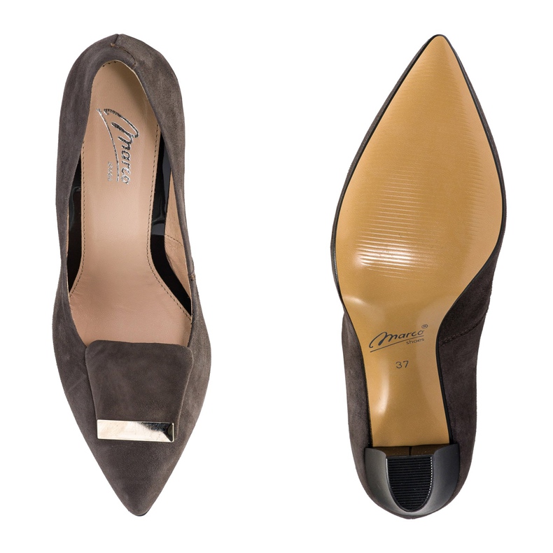 Marco Shoes 1008P ruskea veluuripumppu, jossa koristelu 1