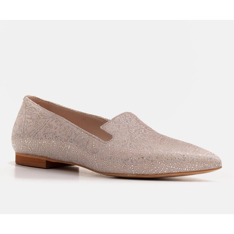 Marco Shoes Beige mokkanahkaiset lords ballerinat - paljettikuvio 1