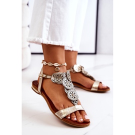 Lewski Shoes Nahkaiset harjakattoiset sandaalit Lewski 3049 Golden kultainen 2