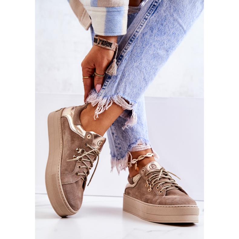 PF1 Nahkaiset urheilukengät beigenvärisellä Mary Ann -alustalla 1