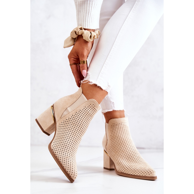 PS1 Suede Openwork Cowboy Boots Vaalean beige Helloni 2