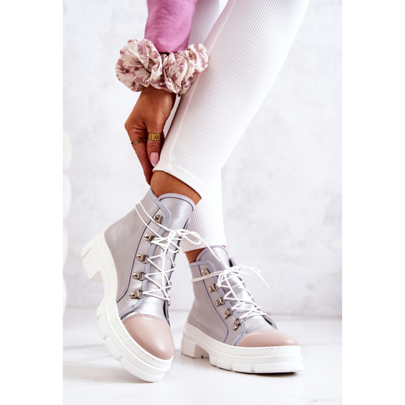 PK1 Hopeiset Letty-nahkasaappaat beige hopea 2