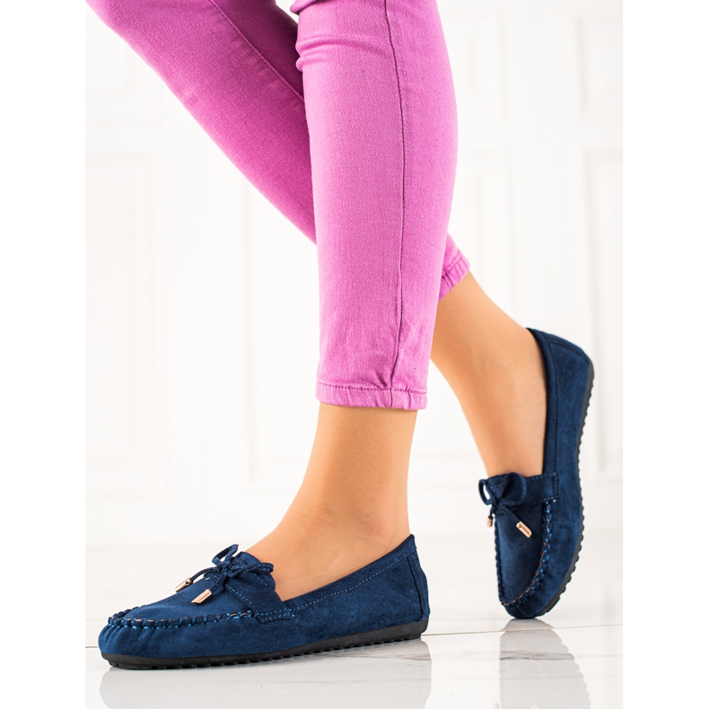 TRENDI Suede Loafers rusetilla tummansininen 1