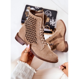 Harjakatkoiset nahkasaappaat, joissa on solmittu Nicole Vaaleanruskea 2696 1