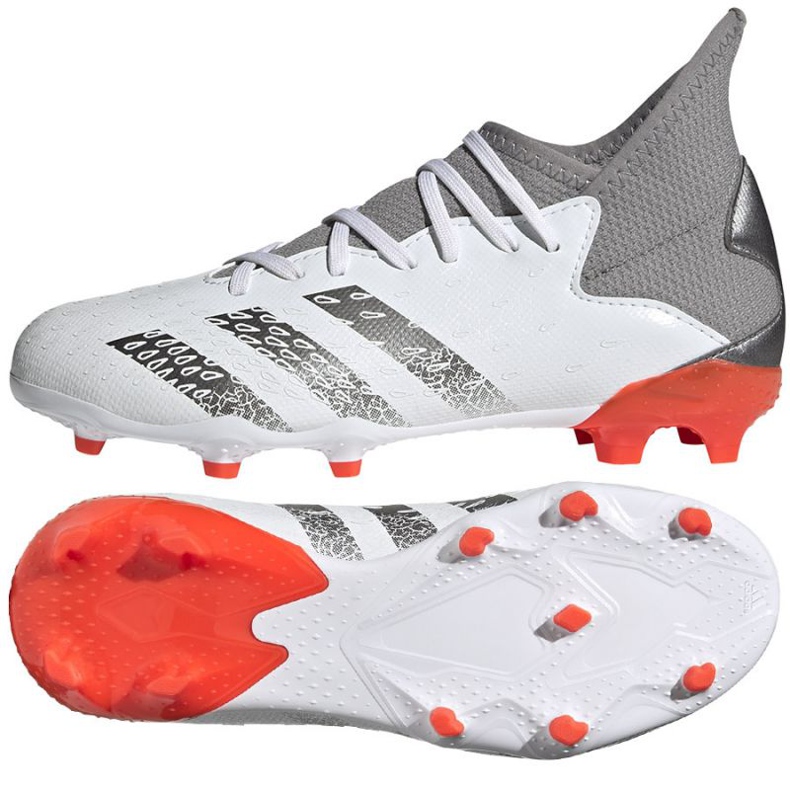 Adidas Predator Freak.3 Fg Jr FY6280 jalkapallokengät valkoinen, valkoinen, harmaa / hopea valkoinen 1