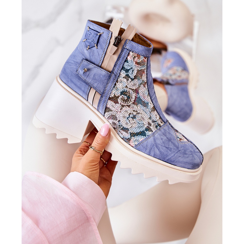 Nahkasaappaat massiivisessa tolppassa Maciejka Blue 05325-06 sininen 2