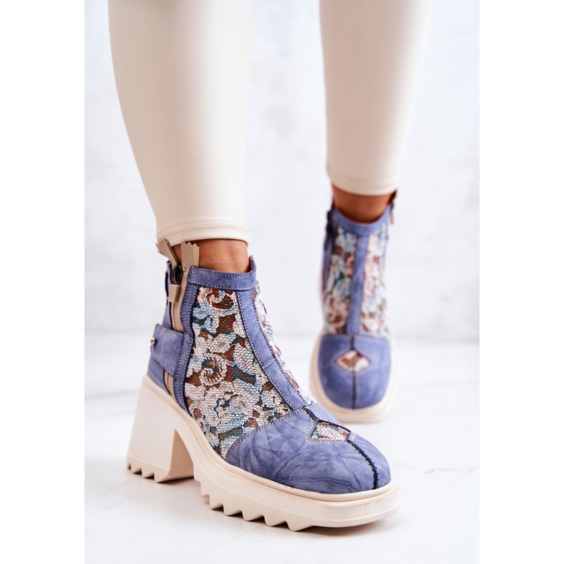 Nahkasaappaat massiivisessa tolppassa Maciejka Blue 05325-06 sininen 1