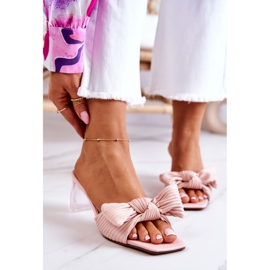 FJ1 Nahkaiset tossut vaaleanpunaisella rosalee-rusetilla vaaleanpunainen 2