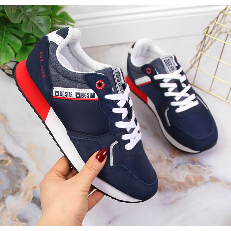 Nahkaiset urheilukengät Big Star W JJ274285 laivastonsininen harmaa 1