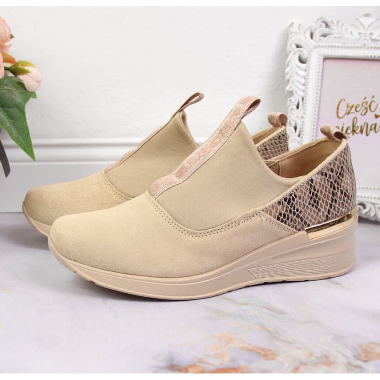 Nahkaiset lenkkarit kiilalla Filippo W PAW253B beige 2