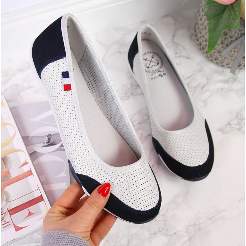 Nahkainen harjakattoinen ballerina Filippo W PAW198A valkoinen 1