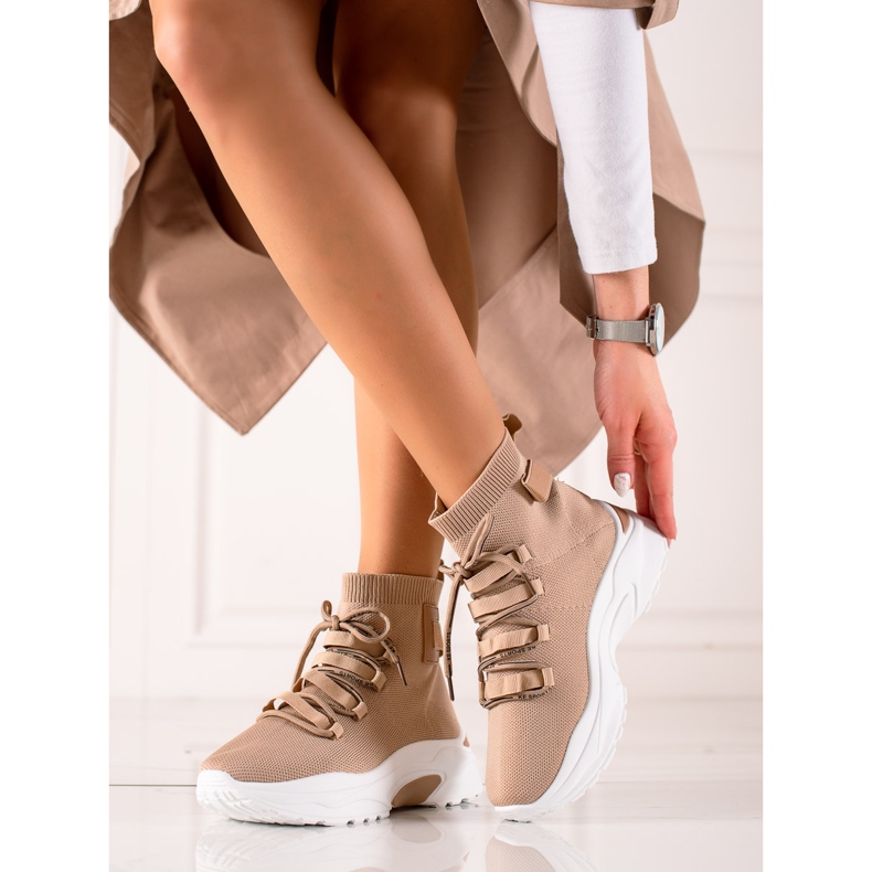 TRENDI Slip-on lenkkarit, joissa on sukka beige ruskea 2