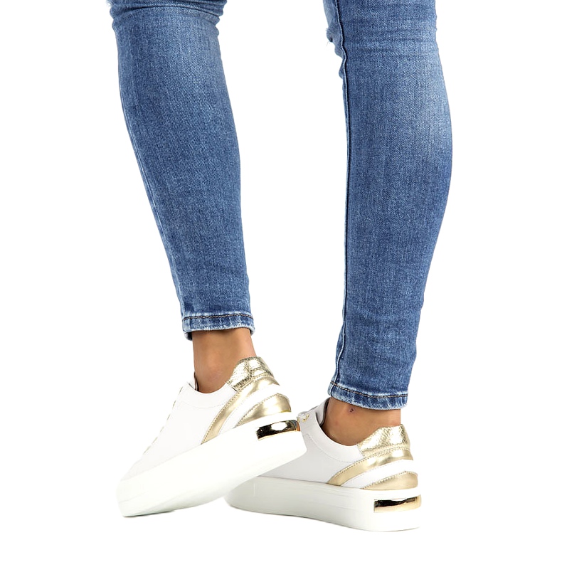 Valkoiset nahkaiset Creepers Filippo DP3530 / 22 valkoinen kultainen 6