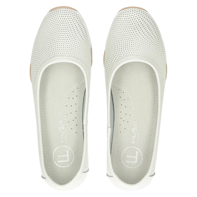 Nahkaiset harjakattoiset valkoiset ballerinat Filippo DP3681 / 22 WH valkoinen monivärinen 3