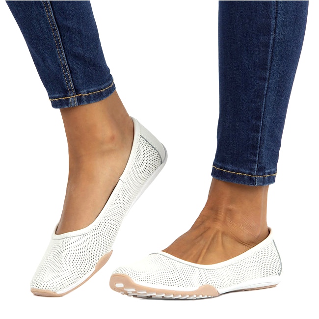 Nahkaiset harjakattoiset valkoiset ballerinat Filippo DP3681 / 22 WH valkoinen monivärinen 4