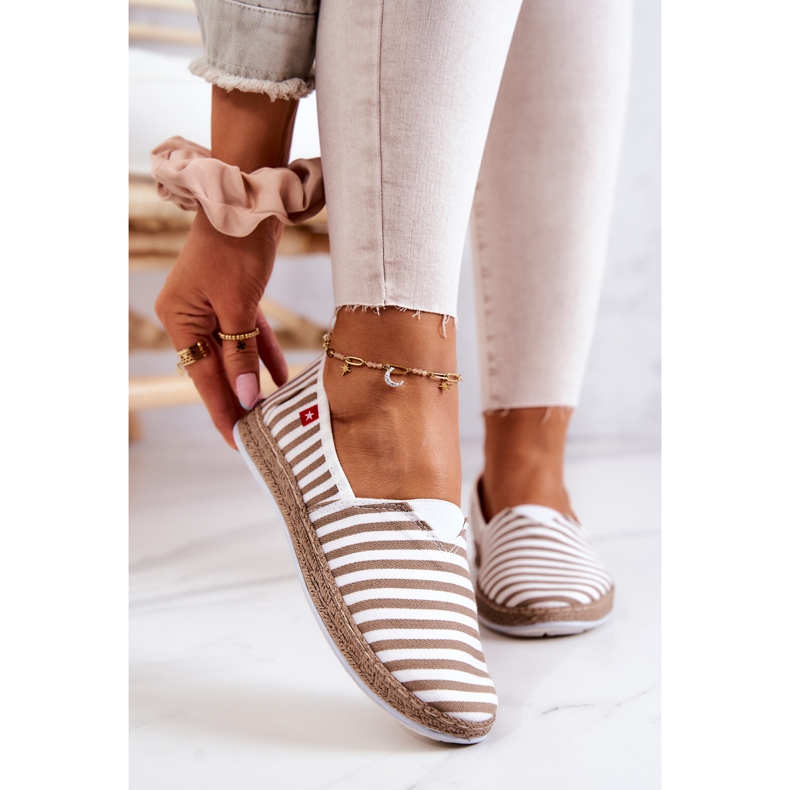 Naisten espadrillit Big Star Slip-on Stripes FF276029 beige valkoinen 2