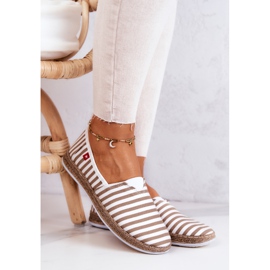 Naisten espadrillit Big Star Slip-on Stripes FF276029 beige valkoinen 1