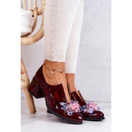 PA2 Tyylikkäät nahkaiset korkokengät Burgundy Delaver -koristeella punainen 1