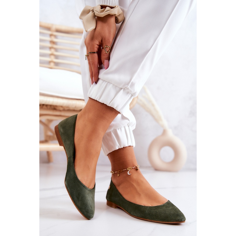 Naisten mokkanahkaballerinat Maciejka 04100-45 khaki vihreä 2