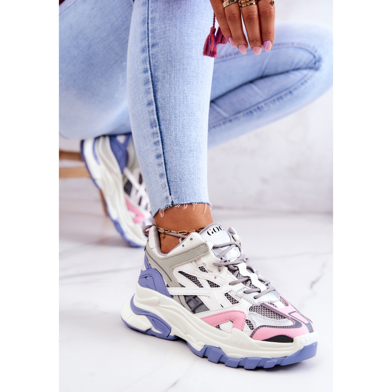 Naisten urheilulliset nahkalenkkarit GOE JJ2N4090 Monivärinen valkoinen violetti vaaleanpunainen harmaa 2
