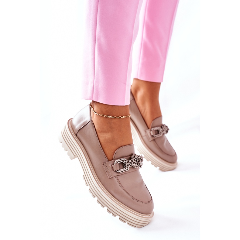Naisten Brogues Loaferit Nahka Tummanbeige Laura Messi 2383 4