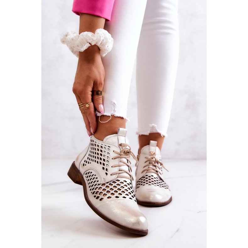 Nahkasaappaat Nicole 2704/004 valkoinen ja kulta 1