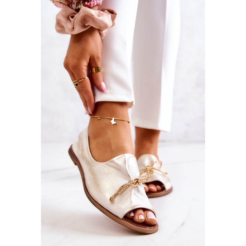 Nahkaiset naisten balerinat Nicole 2660/004 White-Gold valkoinen 1