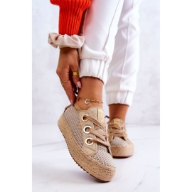 Naisten punotut tennarit Big Star JJ274392 beige ja kulta 1