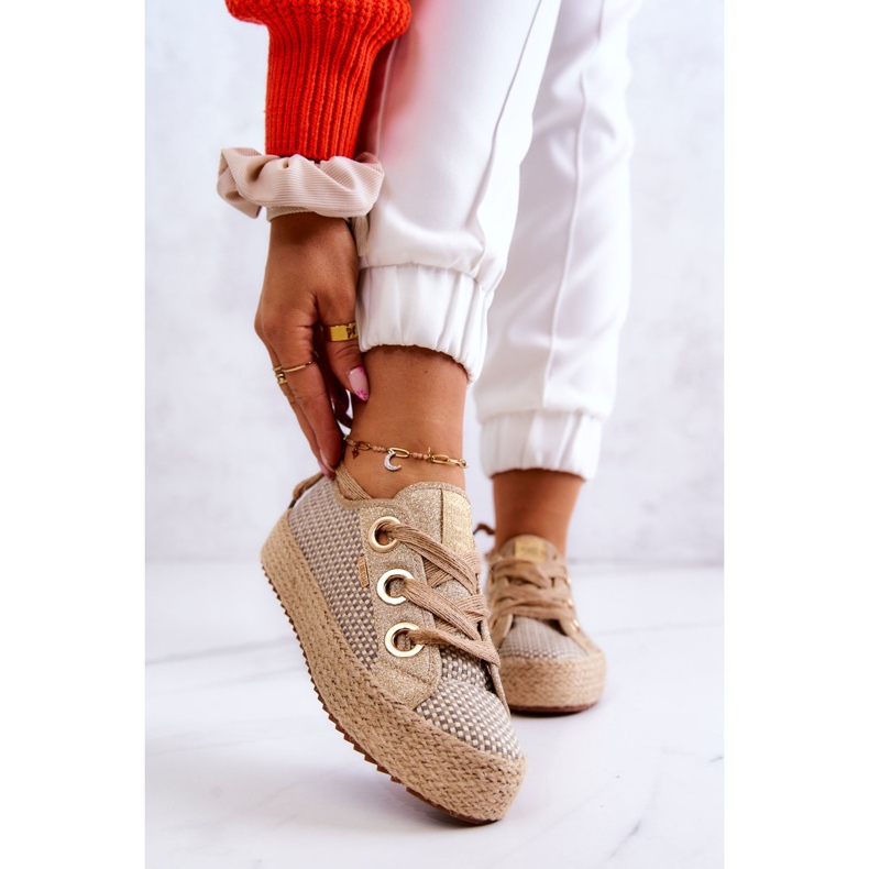 Naisten punotut tennarit Big Star JJ274392 beige ja kulta 1