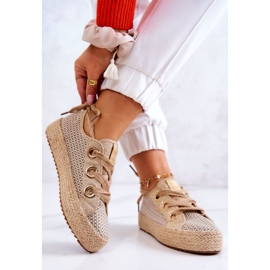 Naisten punotut tennarit Big Star JJ274392 beige ja kulta 2