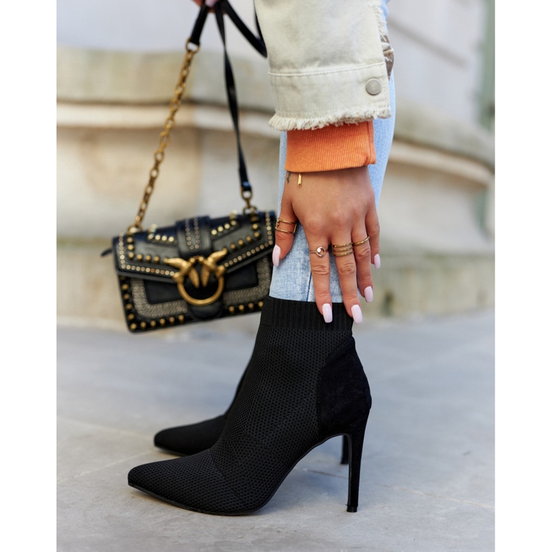 S.Barski Naisten saappaat, joissa on sukka korkeakorkoisessa mustassa viime yönä 2