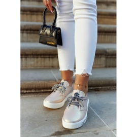 S.Barski Naisten nahkaiset tennarit metallivärisellä Carrey Pinkillä beige vaaleanpunainen 2