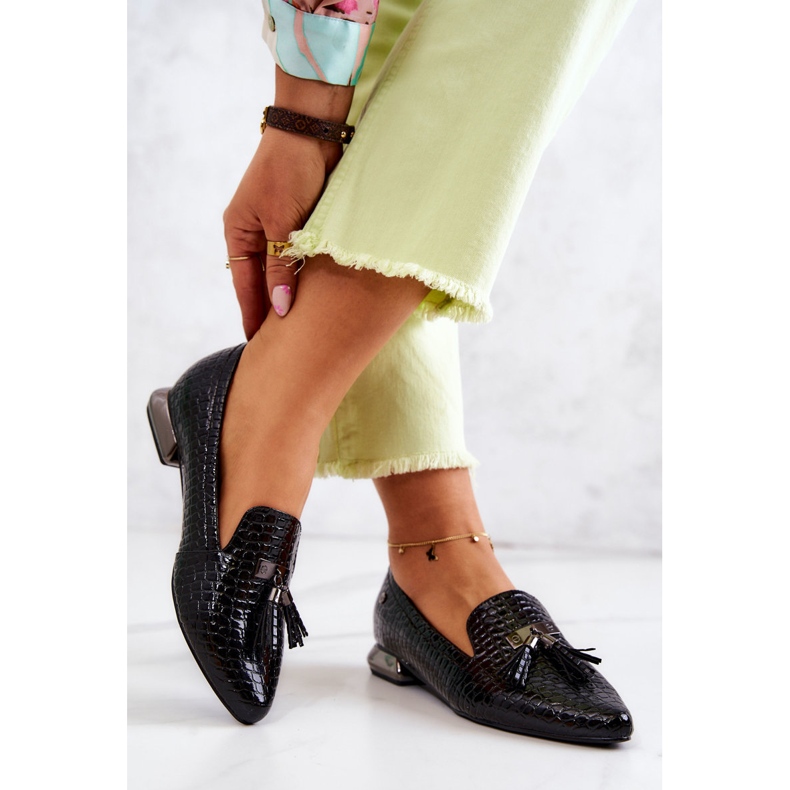 Vinceza Lakattu mokasiinikrokotiilikuvio mustilla Pharell-hapsuilla musta 2