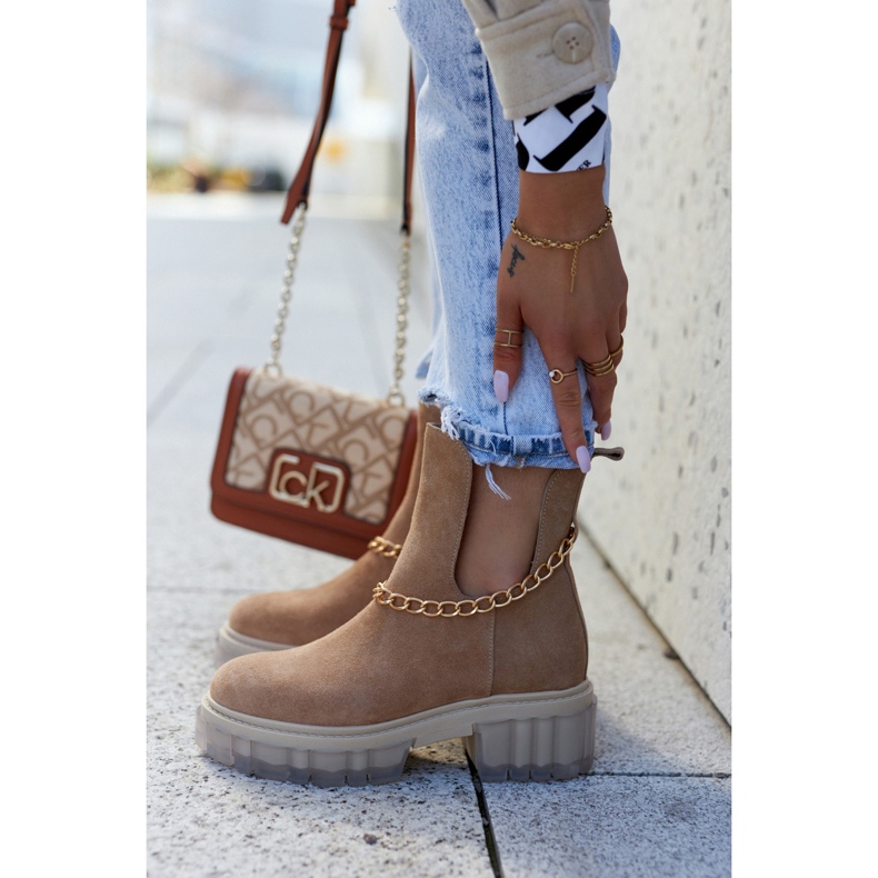 Muodikkaat mokkanahkaiset saapikkaat, joissa on leikattu kameli Forget Me ruskea 2