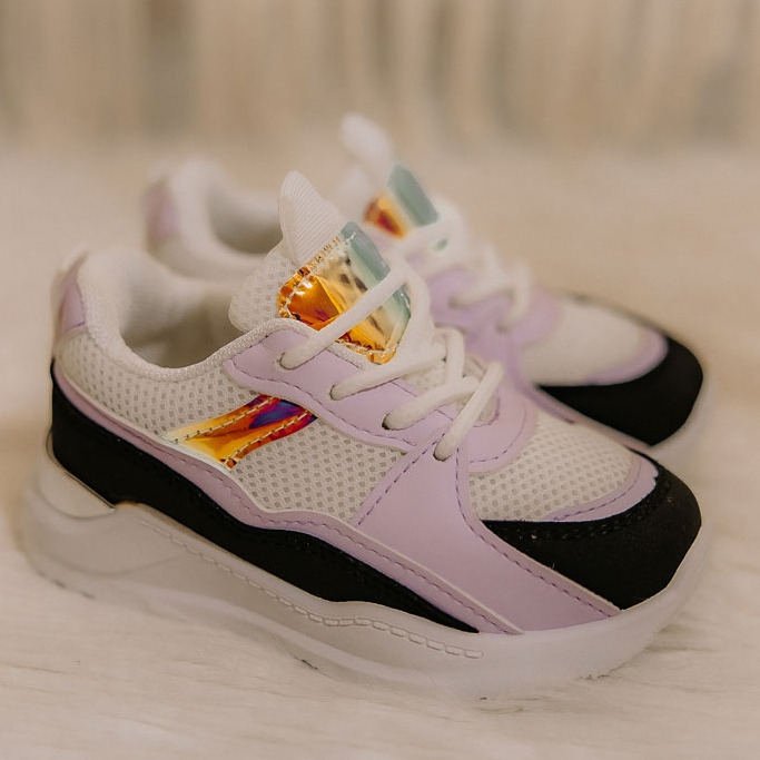 Lasten urheilukengät Tennarit Musta-Violetti Peliaika valkoinen 2