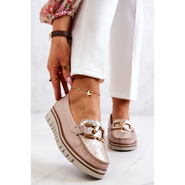 Lemar Naisten nahkahousut beige Venesia -alustalla 1