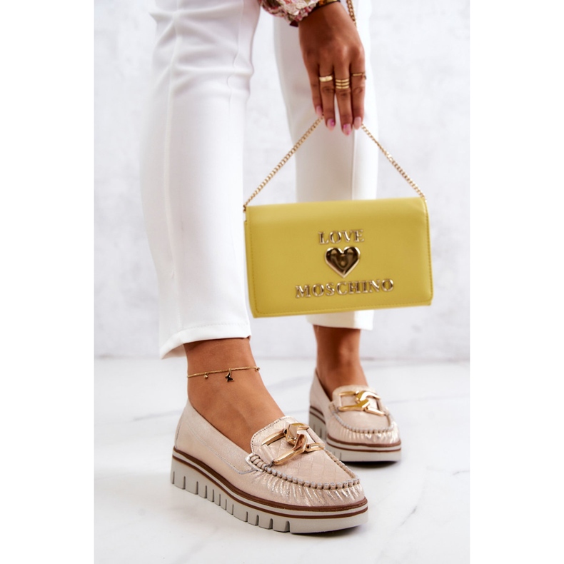 Lemar Naisten nahkaiset loaferit Golden Venesia -tasolla kultainen 2