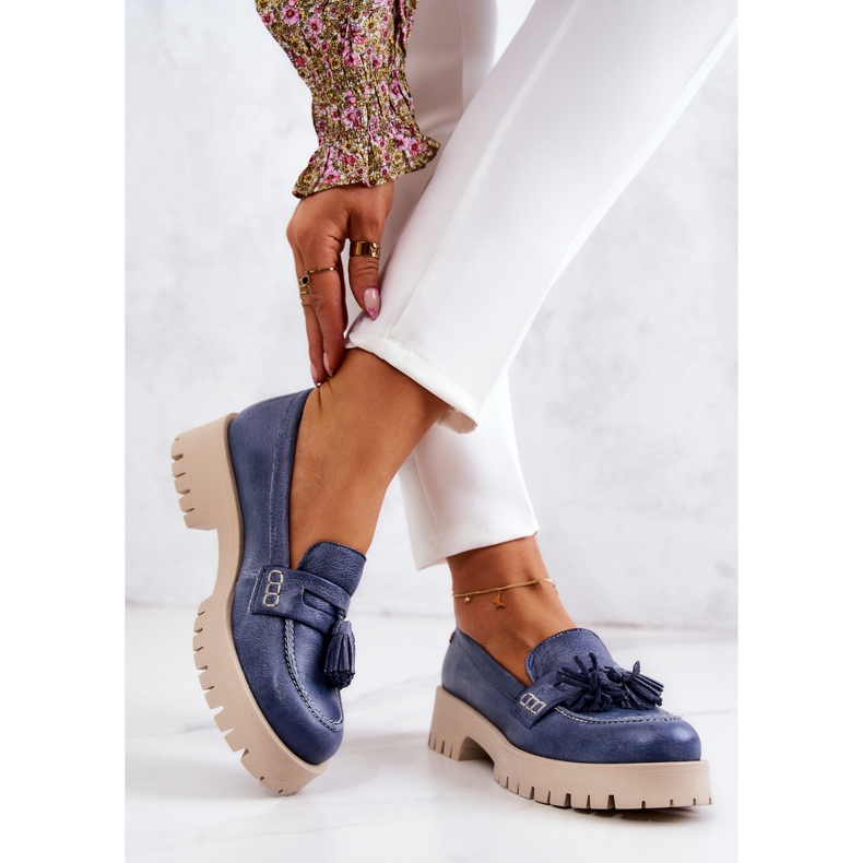 Naisten nahkakengät Fringes Maciejka 05497-17 Sininen 2