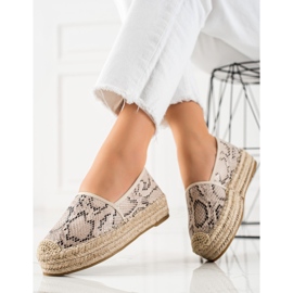 Bestelle Espadrillit käärmetulostusalustalla beige 1